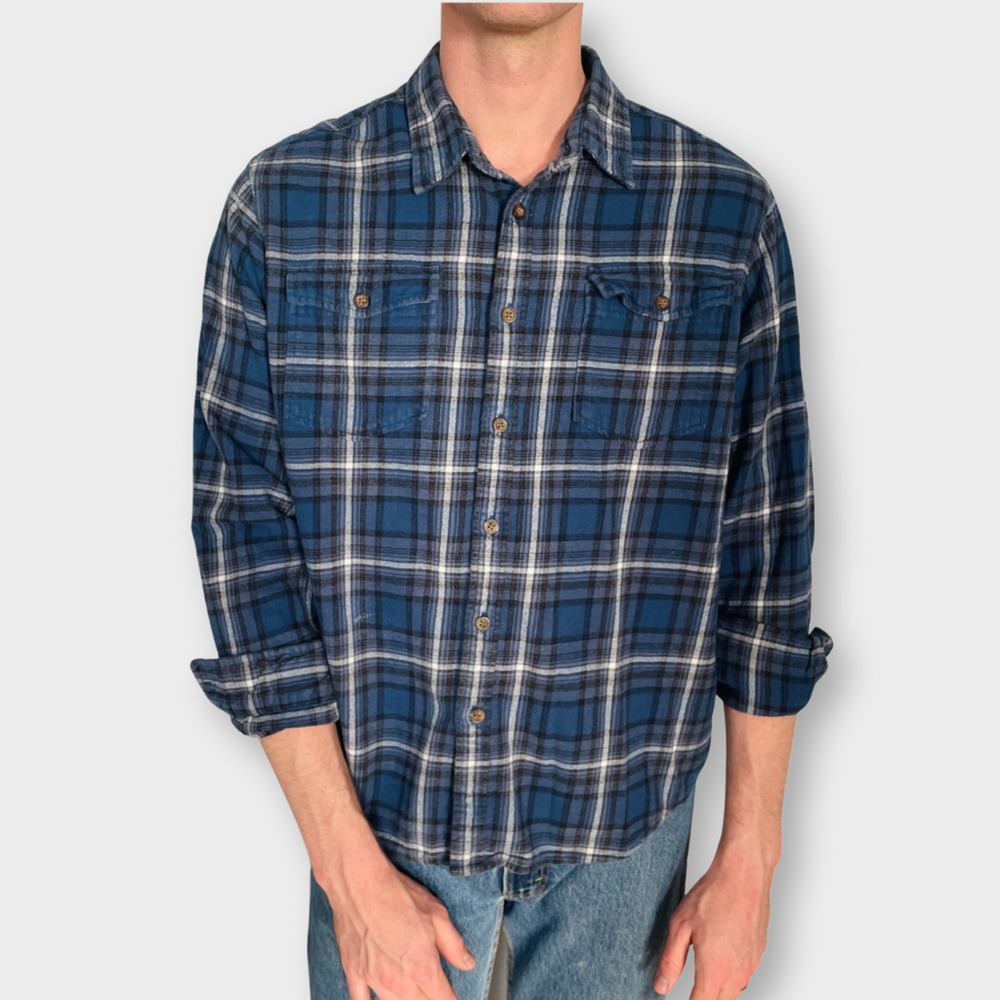 Y2K Eddie Bauer Blue Plaid‎ Flannel